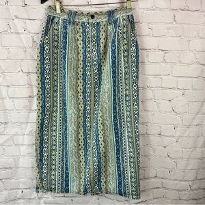vtg western boho denim Midi pencil straight Skirt womens M cowgirl rodeo stripes